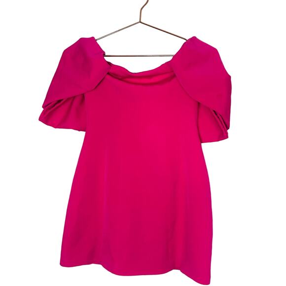 TOCCIN x RTR Women's Bright Pink Off the Shoulder Bow Sleeve Mini Dress Size 4 - Picture 5 of 15